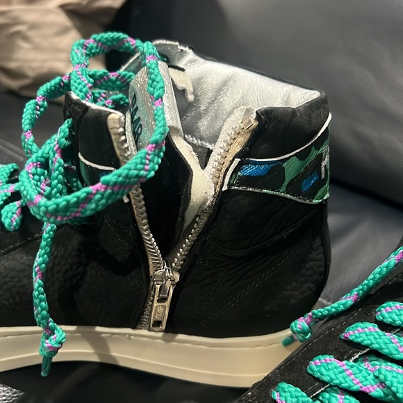 New P448 Taylor High Top Sneakers Black Green Suede Lace Up Women’s 37 US 6.5 - Picture 2 of 4